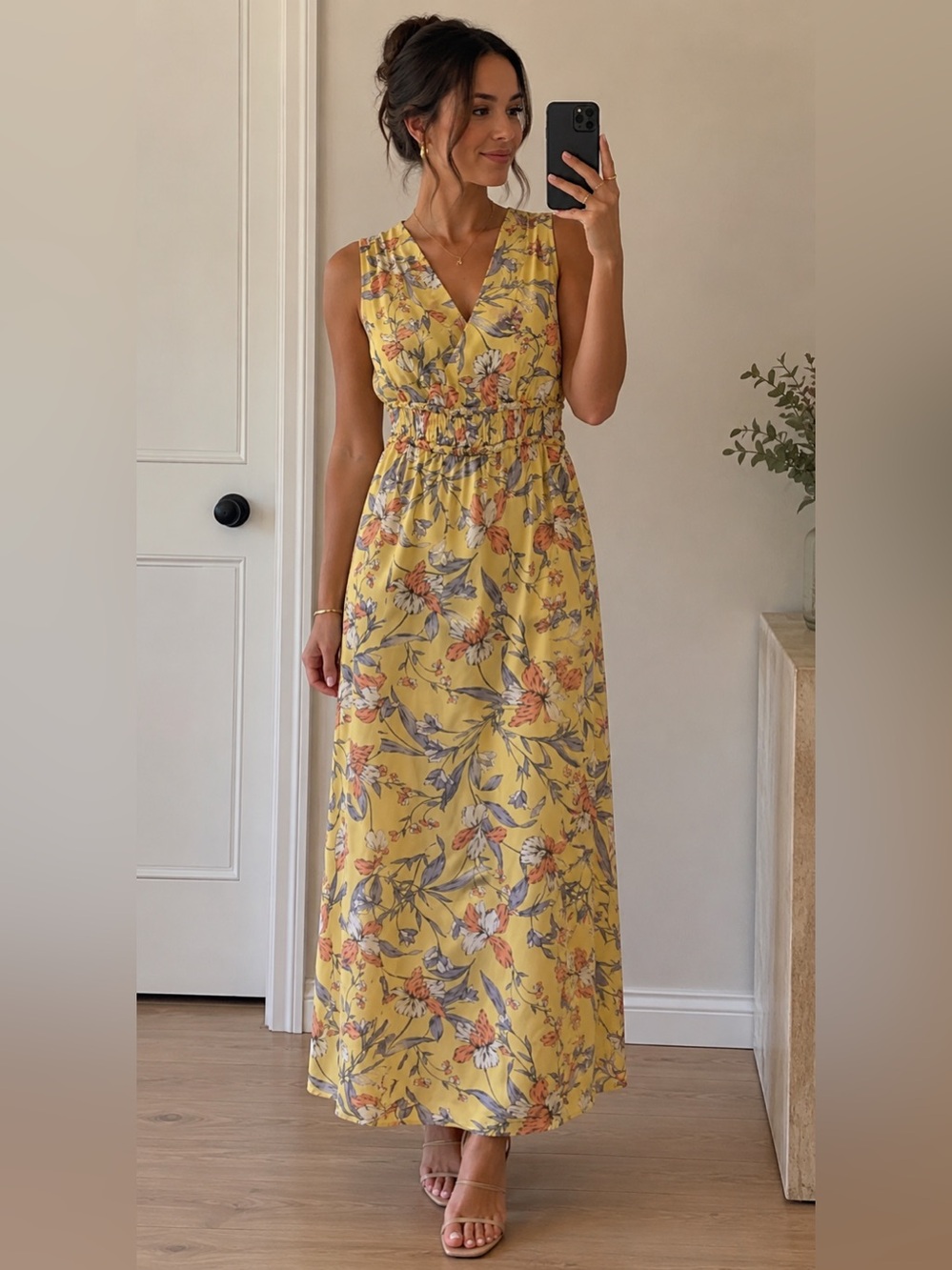 Japna Butter Yellow Floral Maxi Dress Large Boho Cottagecore Wedding Guest